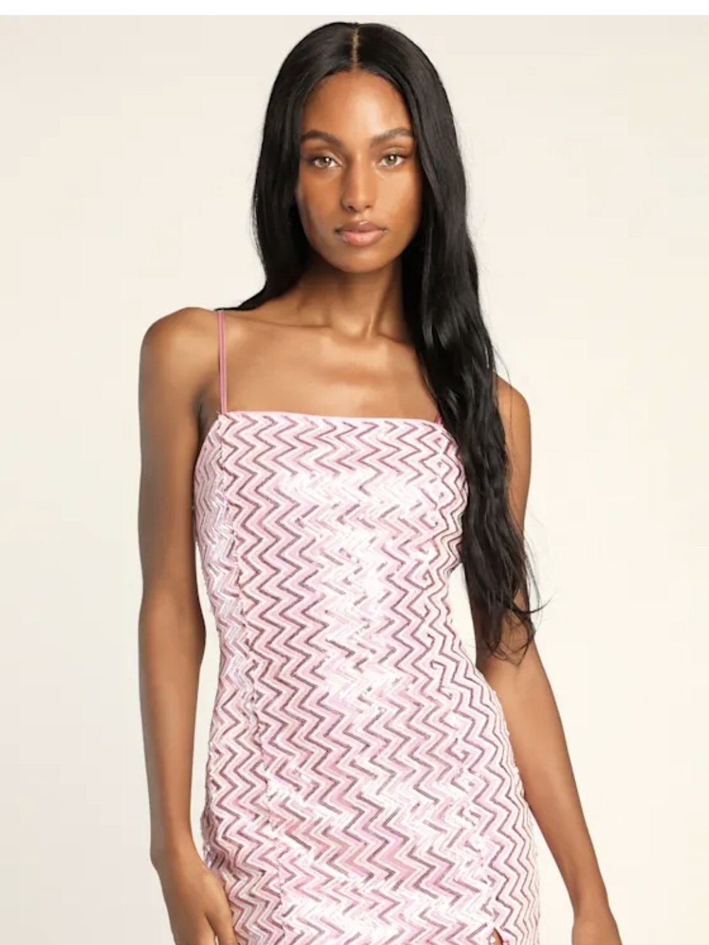 Lulu's Electric Energy Pink Zigzag Sequin Bodycon Mini Dress